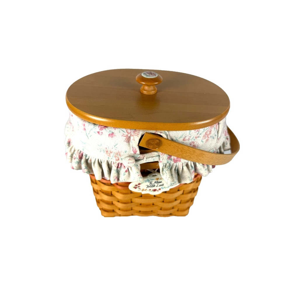 2001 Longaberger Mother's Day Vintage Blossoms Basket Liner Protector Lid Tie-On
